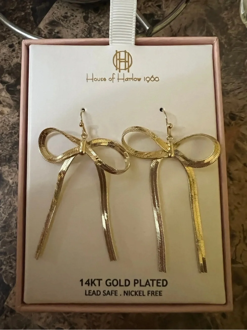 House of Harlow 14k Gold Plated Bow Earrings NIB